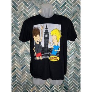 2012 MENS BEAVIS & BUTTHEAD BIG BEN LONDON ENGLAND SOFT 90s T-SHIRT MTV BLACK SM